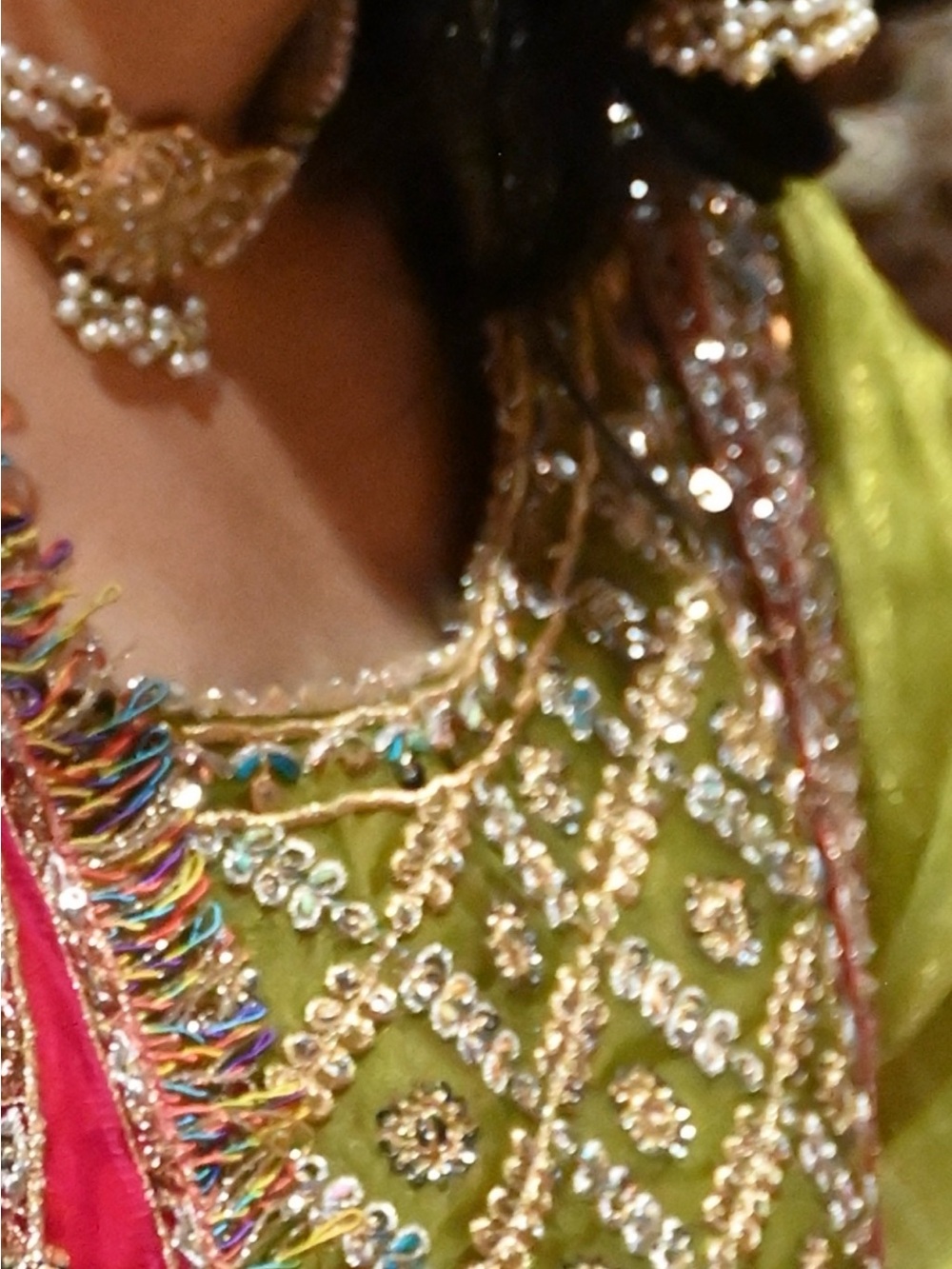 Olive Green Embroidered gharara lehnga with Pink & Gold Accents
